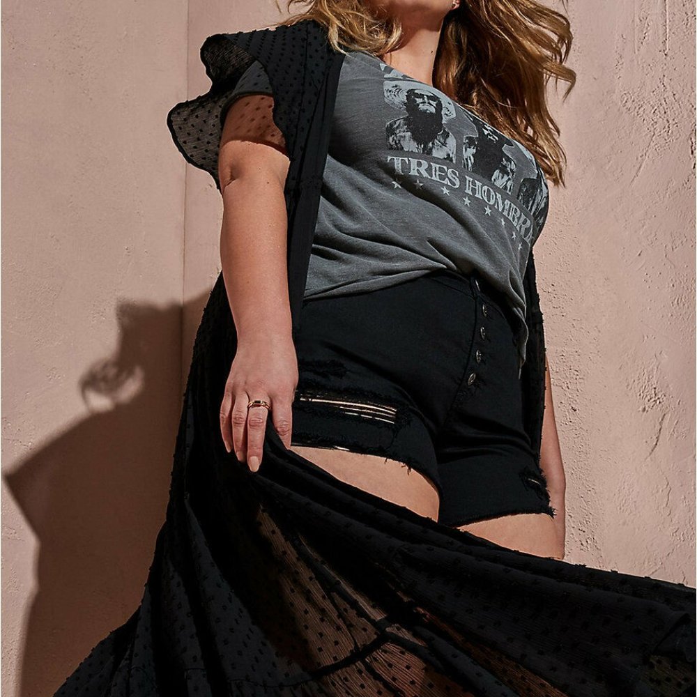 Torrid 3X Kimono Duster Top Black Tiered Sheer - Picture 6 of 7